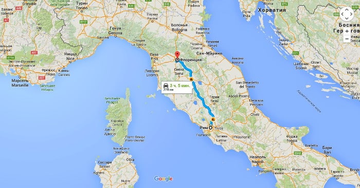 Как доехать из Рима во Флоренцию на машине